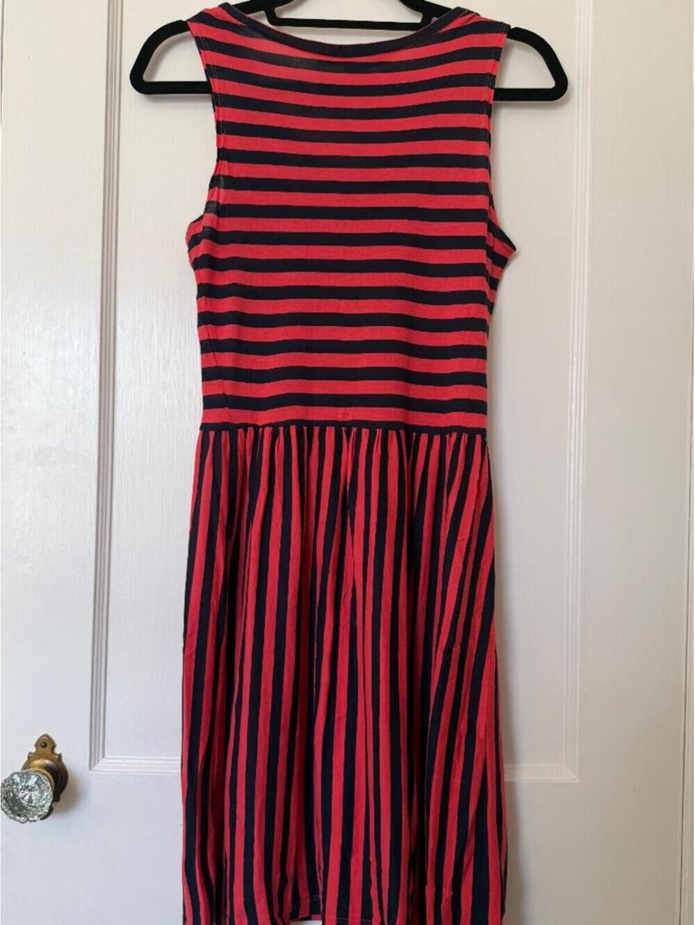 French Connection Coral Black Striped Sleeveless Jersey Sun Dress Size S